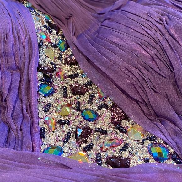 BICICI & COTY One Shoulder Purple Gown Beads Accent Size XS Special Occasion - Picture 9 of 14